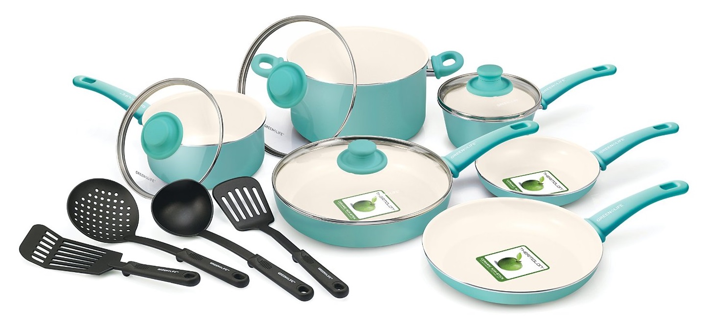 Healthy Non-Toxic Nonstick Cookware Sets - Soft Grip 23-Piece Cookware Set in Blue - by GreenLife